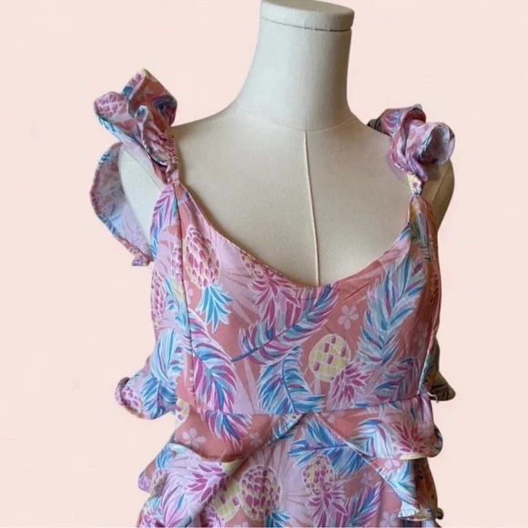 Simply Southern Tropical Pink and Blue Maxi Dress with Pineapples New with Tags - Picture 3 of 7